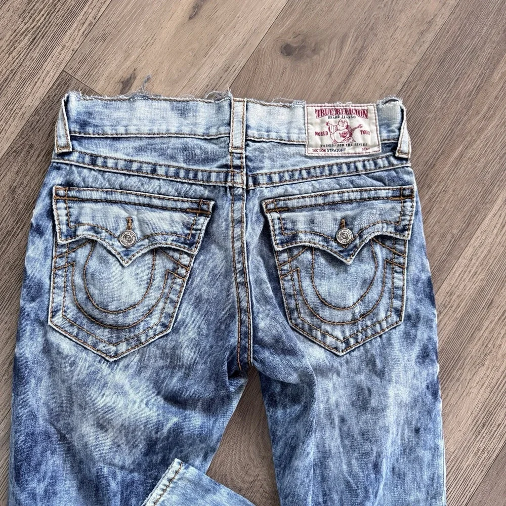 True Religion Big T  Straight Flap Acid Wash Jeans Mens Tag 32(actual 36x34)Y2K